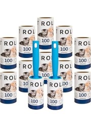 URbazaar Lint Roller Kit, Extra Sticky Multiuse Cat Hair Remover Refill for Dust, Pet Fluff Hair, Carpet, Refillable Lint Remover for Clothes(2 Blue Handles with 12 Refills, 100 Tear Sticky Paper)