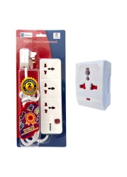 Sirocco 3-Way Extension Socket with Cable W1003S 2m and Adaptor