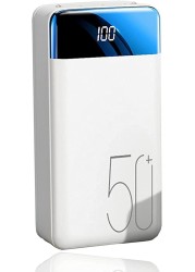 باور بانك 50000 مللي أمبير شحن سريع مع شاشة LED، شاحن محمول عالي السعة، 3 مخارج USB ومصباح يدوي، متوافق مع iPhone وSamsung وXiaomi وHuawei والأجهزة اللوحية والمزيد