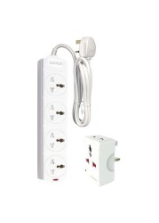 Suntech 4-Way Extention Socket With Adaptor White 2m