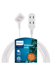 Philips Extension Cord 15 Ft 3Outlet Flat Plug Extension Cord Flat Extension Cord with Multiple Outlets 2 Prong Extension Cord Safety Slide Long Extension Cord 1 Pack White SPS1032WE27