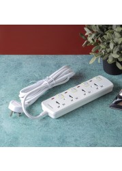 Olsenmark 4 Way Power Socket with Individual Switches- OMES1728D/ Equipped with PP Fire Proof Housing, Copper Parts, and Child Safety Shutter/ 3-meter Extension Cord, Ideal for Home, Office,