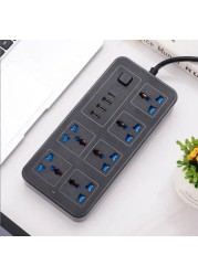 Sprinters - Universal Extension Socket 2 Meter Wire 6 AC Outlets 3 USB Ports 1 USB-C Port UK Plug 3 Pin Socket Outlet Surge Protector Power Strip for Home, Office, and Electronics (Black)