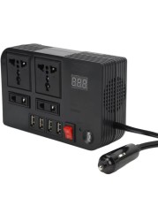 Sprintee Car Power Inverter DC 12V/24V to 220V AC 4 USB Fast Charging Ports & 2 Universal Sockets Portable Power Converter for Vehicles