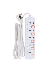 Olsenmark 5 Way Power Socket with Individual Switches- OMES1729D/ Equipped with PP Fire Proof Housing, Copper Parts, and Child Safety Shutter/ 3-meter Extension Cord, Ideal for Home, Office,