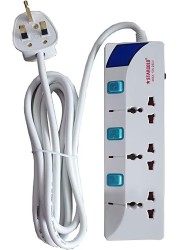 Stargold Extension Cord, Stargold Overload Protector Electric Charging Lead 3 Ac Output, 3250W/13A, 3*1.25Mm&sup2;/3M Long Power Cable, Heavy Duty Charging Station- White