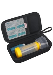 BOVKE Hard Travel Case for Asthma Inhaler, Inhaler Spacer for Kids and Adults, Masks, Inhaler Holder Asthma Carrying Bag with Mesh Pocket for Medicine and Other Accessories, Black (Case Only)