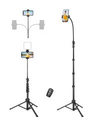 VICTIV 85&quot; Tall Cell Phone Tripod Stand with Gooseneck and Remote, Portable Travel Tripod Stand, Overhead Tripod for iPhone 16 15 14 Pro Max/13/12/Android for Recording/Watching/Cooking/Fitness/Vlog