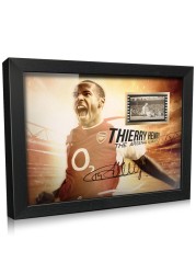 ORIMAMI Signed Soccer Thierry Henry Photo Desktop Framed Poster 8x6 Inches,with 1x35mm Film Mini Cell Display,Gifts for Arsena l Fans