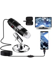 Bysameyee USB Digital Microscope 40X to 1000X, 8 LED Magnification Endoscope Camera with Carrying Case &amp; Metal Stand, Compatible for Android Windows 7 8 10 11 Linux Mac