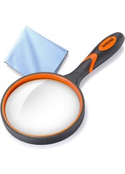 Dicfeos Magnifying Glass 10X Handheld Reading Magnifier with Cleaning Cloth100MM Large Magnifying Lens with NonSlip Soft Handle for Seniors Book Newspaper Reading and Kids Nature Hobby Exploration