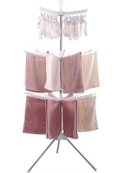 FITTO 3-Tier Rotating Clothes and Towel Organizer Dry Rack, Indoor/Outdoor Laundry Dryer, Space-Saving, Adjustable, Durable for Patio and Home Use