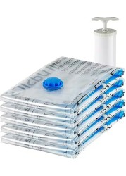 Basics Vacuum Compression Zipper Storage Bags with Airtight Valve and Hand Pump, Medium, 5-Pack, Clear