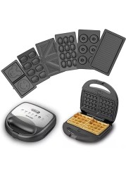 Sonashi 7-In-1 Multi Snack Maker with Detachable Sandwich/Grill/Waffle/Donut/Nutty/Smile/Shell Cake Making Plates Indicator Light with Auto Cut-OFF feature Snack Maker 800W SSM-862N Black/Silver
