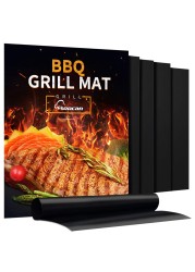 AOOCAN Grill Mat - Set of 5 Heavy Duty Grill Mats Non Stick, BBQ Outdoor Grill &amp; Baking Mats - Reusable, Easy to Clean Barbecue Grilling Accessories - Work on Gas Charcoal Electric - Extended Warranty