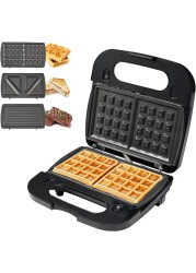 Sprintee 3 in 1 Sandwich Maker with Interchangeable Plates Waffle, Grill, and Sandwich Press 1200W Non Stick Coating, Easy to Clean