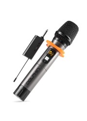 Wireless Microphone by Dolphin, MCX10 Portable Handheld Cordless Karaoke Microphone for Speakers with Transmitter, Silicon Ring, and Batteries