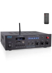 Pyle Wireless Bluetooth Karaoke Amplifier - Home Car Bus Tours 300 Watts 2 Channel Digital Home Audio PA Receiver System 2 Microphone Input Control, FM Radio, USB,12 Volt Power Option - PFA600BU
