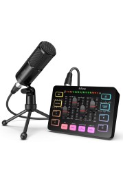 FIFINE Audio Equipment Bundle for Gaming Podcast, Streaming RGB Mixer Set with XLR Dynamic Vocal Microphone, Voice Recording Kit Set with Volume Fader, Individual Control, Mute, Monitoring-KS3