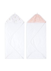 aden + anais Essentials Hooded Baby Bath Towel, Super Soft 100% Cotton, 2 Pack, Blushing Bunnies