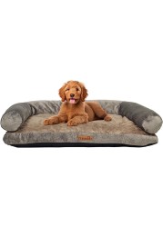 Orthopedic dog bed sofa with U-shaped bolster, Machine washable cover and nonskid bottom, Suitable for medium sized pets, Soft and comfortable dog bed 65 cm L (Khaki)