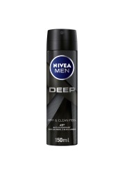NIVEA MEN Antiperspirant Spray for Men Deep Black Carbon Antibacterial Dark Wood Scent 150ml