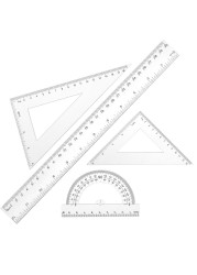 Thinp 4 Pieces Ruler Set Includes 12 Inch Straight Ruler Triangle Ruler and Protractor Math Geometry Tool Shatterproof Plastic Rulers Clear Ruler Measuring Tool for School Office Home Supplies