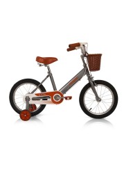 Mogoo Retro Kids Road Bike For 5-8 Years Old Girls &amp; Boys, Adjustable Seat, Handbrake, Reflectors, Chainguard, Classic Style, Vintage Basket, 16 Inch Bicycle With Training Wheels, Gift For Kids - Grey