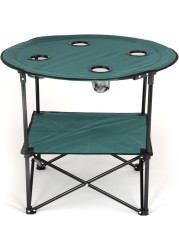 Royalford Round Camping Table-Rf11673 Lightweight, Portable And Foldable, Folds Flat For Storage Iron Tube With Washable Cloth, Perfect Indoor And Outdoor Entertainment Package Includes Carry Bag Blue