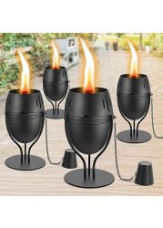 FAN-Torches 4 Pack Metal Table Top Torches, 14 oz Citronella Torches for Outside, Refillable Flame Light Torch, Decorative Tabletop Lantern for Yard, Patio, Deck, Garden, Party, Landscape