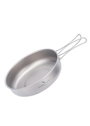 iBasingo 18cm Camping Frying Pan Titanium Skillet Saucepan Outdoor Cookware Lightweight Griddle Portable Plate with Foldable Handle Travel Picnic Hiking Backpacking Cooking Kit for 1 Person Ti2063C