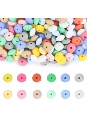 120Pcs Silicone Abacus Beads Bulk 12mm Shaped Lentil Silicon Beads 12 Colors for Keychain Making DIY Jewelry Making