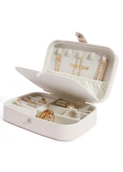 Smileshe Jewelry Box PU Leather Small Portable Travel Case 2 Layers Organizer Display Storage Holder Box for Rings Earrings Necklaces Bracelets