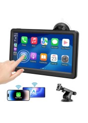 Wireless Apple Carplay Screen for Car, 7&quot; HD Touch Screen Portable Car Stereo for Carplay &amp; Android Auto, Pantalla para Carros with Bluetooth, AUX, FM Transmitter, Voice Control (Black)