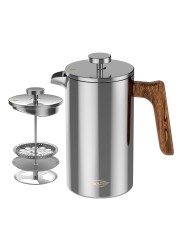 IKAPE French Press Coffee Maker, 34 OZ 304 Stainless Steel Espresso Coffee &amp; Tea Maker with 4 Level Filtration System(Silver)