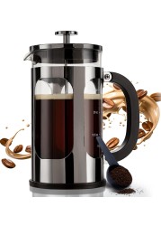 BAYKA 34 Ounce 1 Liter French Press Coffee Maker, Heat Resistant Thickened Borosilicate Glass Stainless Steel Brewer, Cold Brew Cafetera Teapot for Kitchen Travel Camping, Dark Pewter