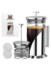 Cafe Du Chateau Stainless Steel French Press Coffee Maker - 34oz Insulated Coffee Press with 4-Level Filtration, BPA Free, Durable Glass, Great for Tea