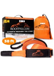 RoofPax Tow Strap 3 x 30 ft Off Road Recovery Rope 30180 lb Break Strength Capacity Heavy Duty Winch Strap with Triple Reinforced End Loops Essential Recovery Kit for Getting OffRoad