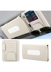 Car Tissue Holder Organizer with Accessories Glasses Holder Card Registration Holder Hanging Sun Visor (Beige)
