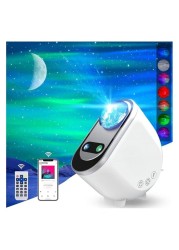 جهاز عرض Galaxy Aurora – جهاز عرض النجوم 3 في 1 LED Northern Lights مع 6 خيارات للضوضاء البيضاء ومكبر صوت بلوتوث جهاز عرض Starry Moonlight