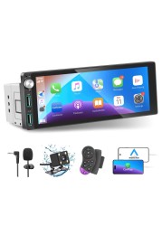 Single Din Car Stereo with Apple Carplay Android Auto,6.9 Inch IPS Touch Screen Car Stereo with Backup Camera, Car Raido Support Mirror Link Bluetooth Handsfree FM AM USB EQ SWC
