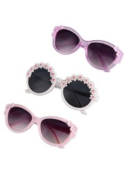 XINB LOOK 3-Pairs Gift Kids Sunglasses Girls, Cute Flower Frame Cartoon UV400 Glasses, Toddler Sunglasses for Ages 3-10