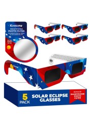 Solar Eclipse Glasses Approved 2024, (5 Pack) CE And ISO Certified Solar Eclipse Observation Glasses, Safe Shades For Direct Sun Viewing, Bonus Smartphone Photo Filter Lens, American Flag Design