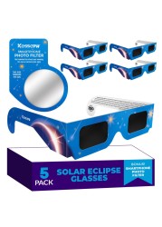 Solar Eclipse Glasses Approved 2024, (5 Pack) CE and ISO Certified Solar Eclipse Observation Glasses, Safe Shades for Direct Sun Viewing, Bonus Smartphone Photo Filter Lens, Blue Stars Design