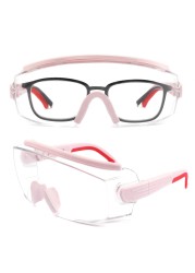 WEYMENG Safety Glasses Over Eyeglasses Anti Fog Safety Goggles Protective Glasses With Adjustable Frame For Men Women (Pink)