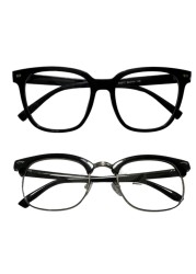Two Different Fashion Style Eyewear plus one free clear frame pair. Retro Semi Rimless Blue Light Blocking Glasses Half Horn Rimmed Eyeglasses and black plastic rimmed eyeglasses (pack of 3)