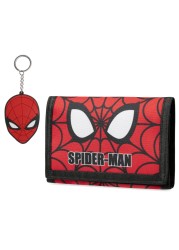 Marvel Boys Wallet and Keyring Gift Set - Avengers Trifold Wallet with Coin Purse Card Slots and Keychain - Boys Gifts (Red Spiderman)