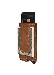 RFID Blocking Slim Money Clip Aluminum Wallet Automatic Popup Card Case Texas Brown