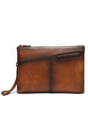NIUCUNZH Genuine Leather Mens Clutch Bag Man Purse Handbag 12 inches Large Hand Bag Big Clutch Wallet Dye Brown