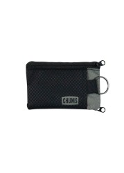 Chums Surfshorts Wallet Lightweight Slim Wallet with RFID Blocking Card Clear ID Window Zippered Water Resistant w Key Ring BlackGray